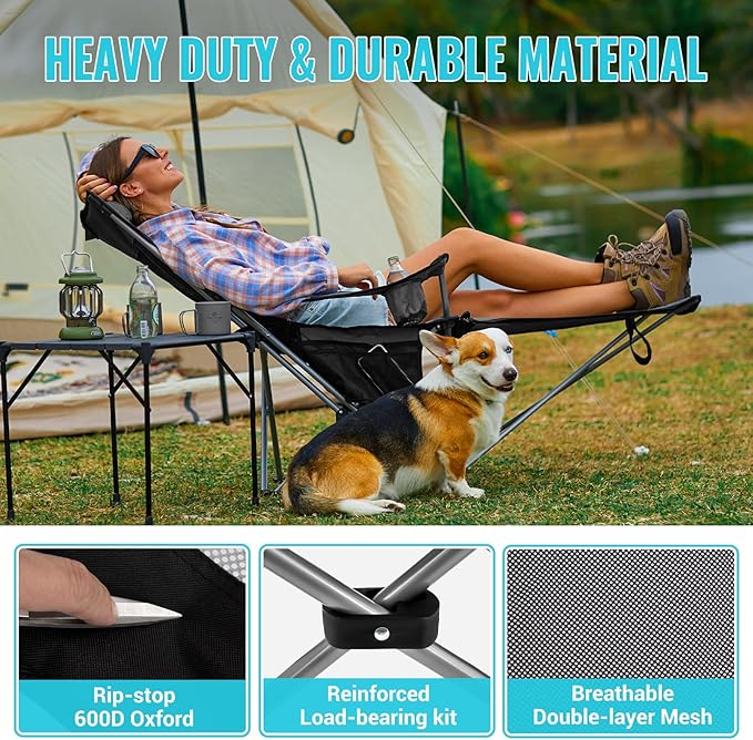 #WEJOY 2-in-1 Reclining Camping Chair with Footrest for Adults Folding Lounge Chair with Adjustable Backrest Lightweight Camping Chairs Heavy Duty Camp Chairs for Outdoor