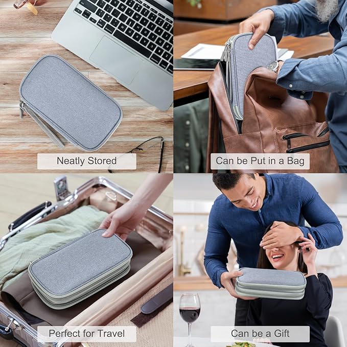 FYY Electronic Organizer, Travel Cable Organizer Bag Pouch Electronic Accessories Carry Case Portable Waterproof Double Layers Storage Bag for Cable, Charger, Phone, Earphone, Medium Size- Light Grey