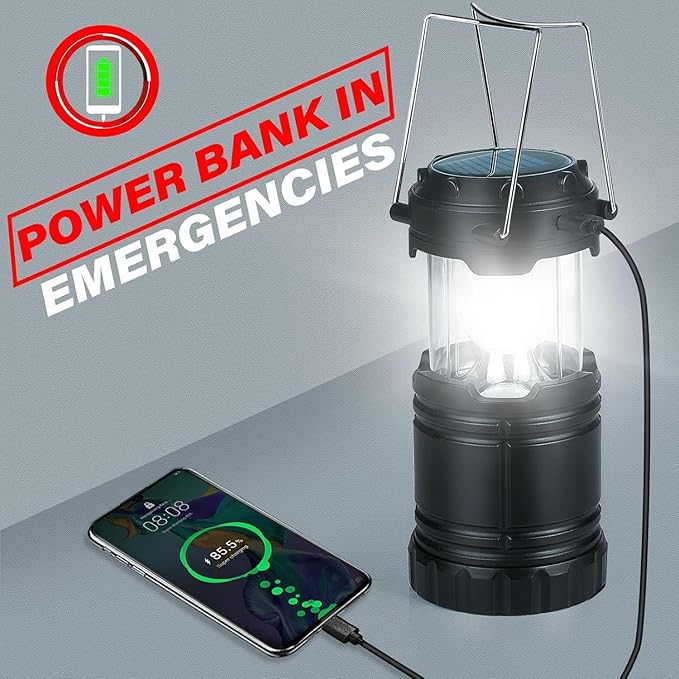 Solar Camping Lantern 4-Pack - Rechargeable LED Lights, Magnetic Base & Foldable Hanging Hook- Collapsible Lamp Battery Powered Perfect for Power Outages, Hiking, Campsites, Emergencies