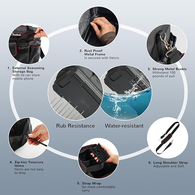 Large Grill Caddy with Hard Bottom, Portable Foldable Griddle Organizer for Blackstone Accessories, Tailgate Essentials, Perfect for Outdoor Grilling, RV, Camping & Grill Gifts for Men