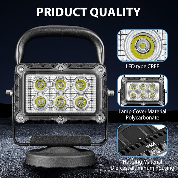 18W LED Work Light 2400 Lumens Aluminum Alloy High Brightness Strong Magnetic Base Wireless Portable Waterproof Dustproof Garage Workshop Car Repair Construction Site-Red Light (White)