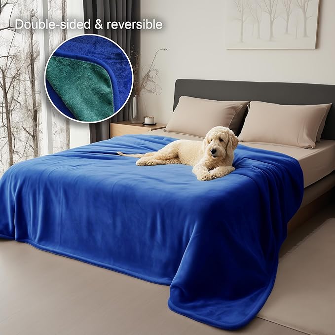 Waterproof Throw Blanket, Ultra-Soft, Water Resistant, Water Proof, Stain Proof, Leakproof & Spill-Proof Flannel Throw (Navy Blue & Abyss Green, 40x60)