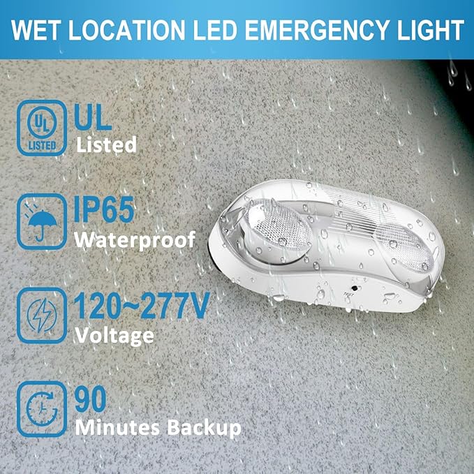 Outdoor Emergency Light with Battery Backup, Exterior Lights with Battery Backup, Wet Location, LED Egress Lights, Exterior Two Adjustable Heads Emergency Lighting Fixture,120/277V, UL Listed (6 Pack)