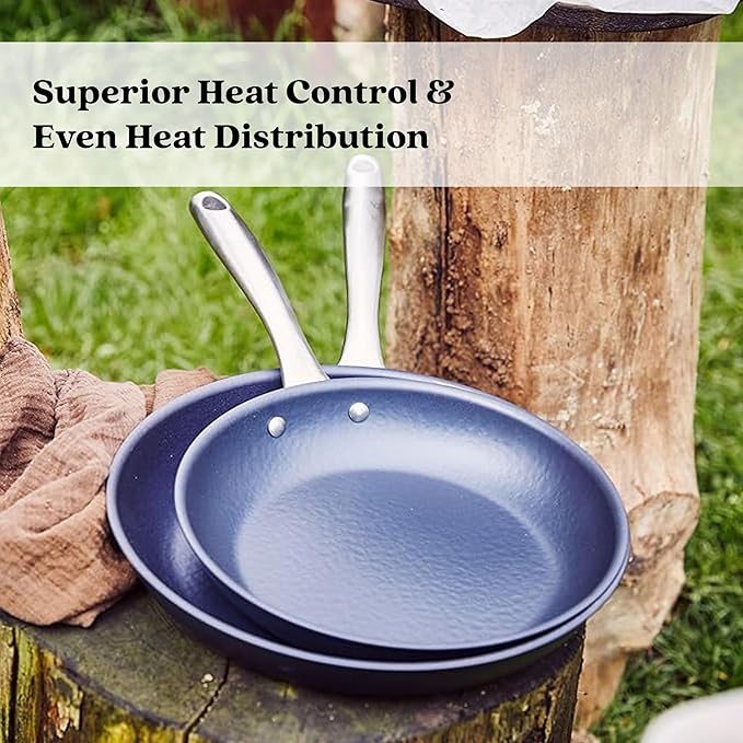 Alva Black Angus 9.5" Carbon Steel Frying Pan, Chef-Grade Hammered Blue Steel Skillet, Naturally Nonstick When Seasoned, PFAS/PFOA Free, Induction, Oven & BBQ Compatible, Lightweight Premium Cookware