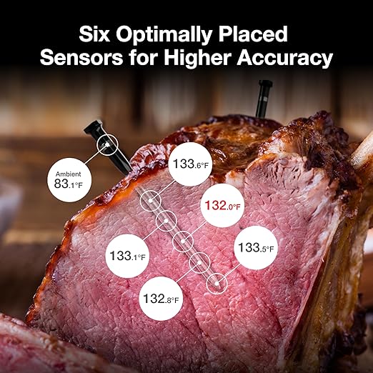 Smart Bluetooth Wireless Meat Thermometer: Standalone Base, WiFi Unlimited Range, 6 Sensors with NIST Certified Accuracy, 2 Probes for Kitchen, BBQ, Grill, Oven, Smoker, Rotisserie