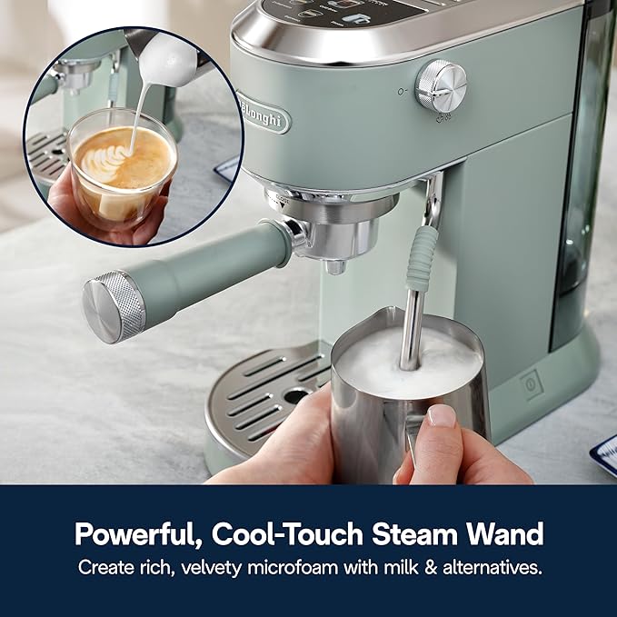 De'Longhi Dedica Duo Compact Espresso Machine - Cold Brew Coffee Maker with Milk Frother Wand- for Espresso, Hot & Iced Coffee, Cappuccinos, Lattes & Home Barista Brewing, Pistachio Green