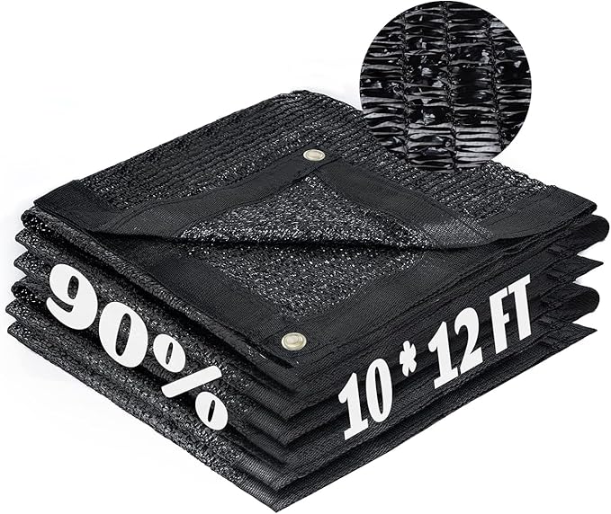 LOVE STORY 10x12FT 90% Black Garden Shade Cloth, Sun Shade Cover Net Mesh Tarp with Grommets, Sunblock Net for Garden,Greenhouse,Plants and Patio