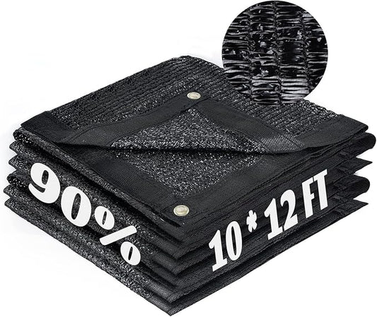 LOVE STORY 10x12FT 90% Black Garden Shade Cloth, Sun Shade Cover Net Mesh Tarp with Grommets, Sunblock Net for Garden,Greenhouse,Plants and Patio