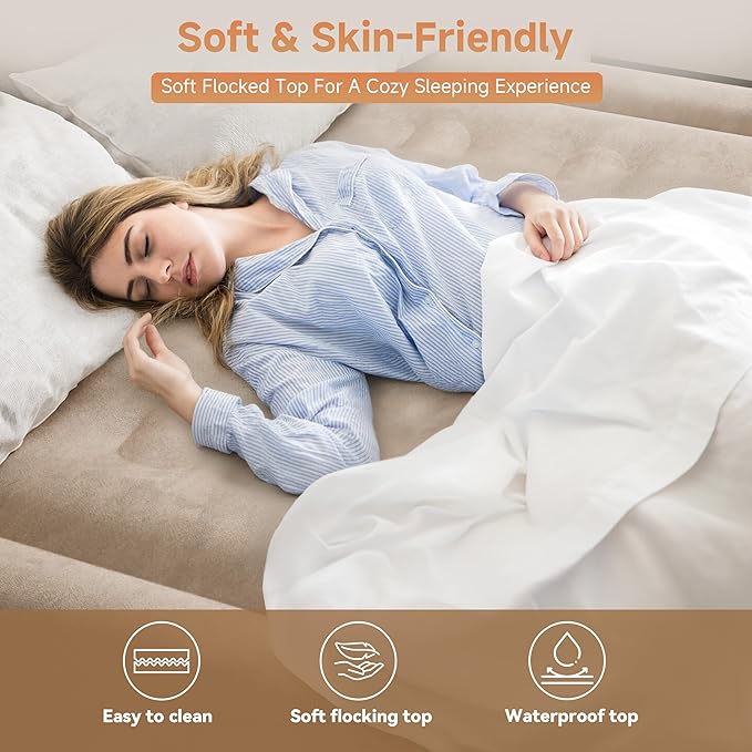 Air Mattress Queen with Built-in Pump 18", Comfortable Self-Inflating Air Mattress with High-Speed Pump, Durable Blow Up Mattress Queen with Storage Bag for Guests, Camping, Travel