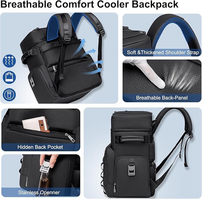 Weitars Insulated Cooler Backpack,Double Deck Waterproof Soft Cooler Bag,Backpack Coolers Leak Proof Lunch Backpack for Men Women for Travel,Camping,Picnic,Beach,Picnic,Outdoor 31L/52 Can