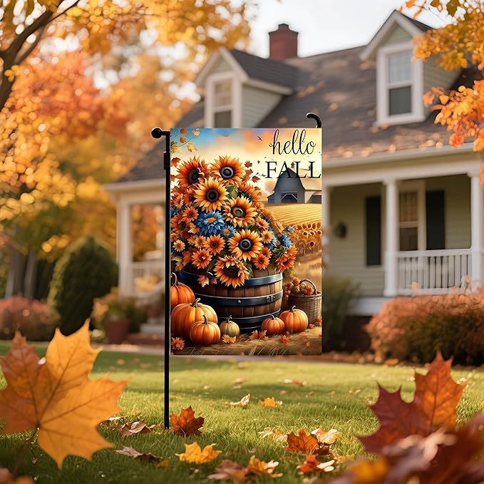 Fall Garden Flags 12x18 Double Sided, Sunflower Pumpkin Yard Flags for Outside,Autumn Small Yard Flags for Decor Outdoor