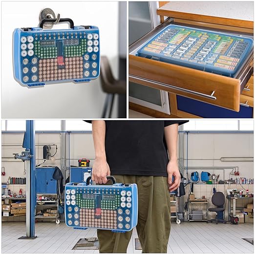 Battery Storage Organizer Case Holder Box with Tester, Double-Sided Batteries Fits for 269 Caddy Container AA AAA AAAA 3A 4A 9V C D Lithium 23A 4LR44 CR123A CR1632 CR2032 - Deep Blue