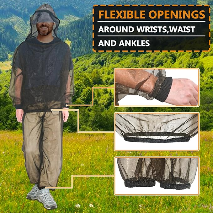 South to East Mosquito Suit - Net Bug Mesh Pants & Jacket with Hood for Outdoor Protection from Bugs, Flies, Gnats, No-See-Ums & Midges - Mosquito Clothing for Men & Women with Carrybag, M Size