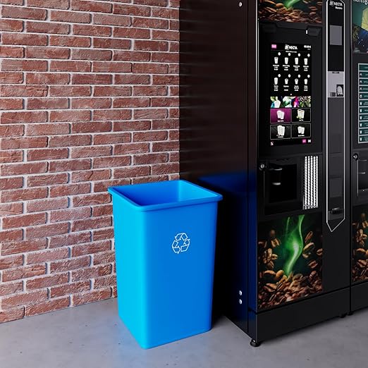 35 Gallon Blue Square Commercial Trash Garbage Can | Outdoor Office Restaurant School Kitchen