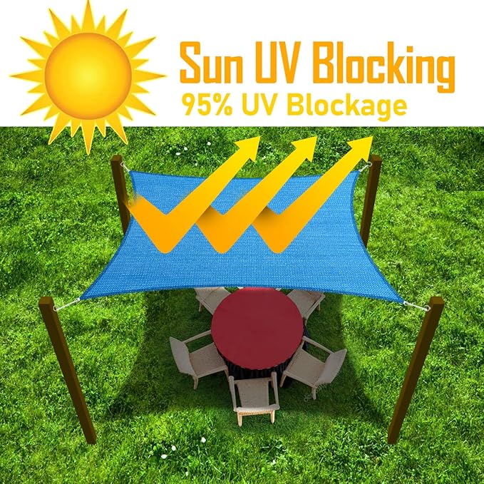 13' x 22' Blue Outdoor Sun Shade Sail Canopy ??UV Resistant Permeable Awning Fabric for Patio, Garden, Backyard, Pergola, Carport, Lawn Shelter Cover