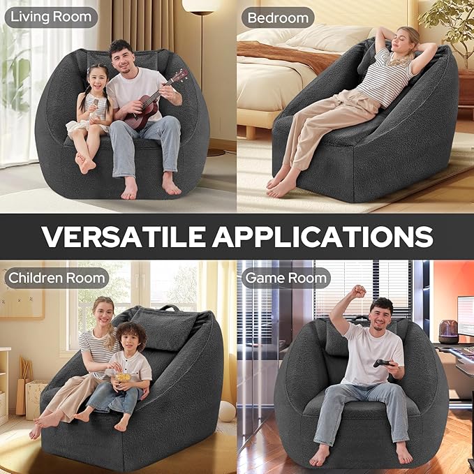 HABUTWAY Inflatable Bean Bag Chairs for Adult Blow up Chair Portable Inflatable Bean Bag Couch w/Electric Air Pump,Handle & Side Pocket for Movie Night Reading Gaming Living Room - Dark Grey