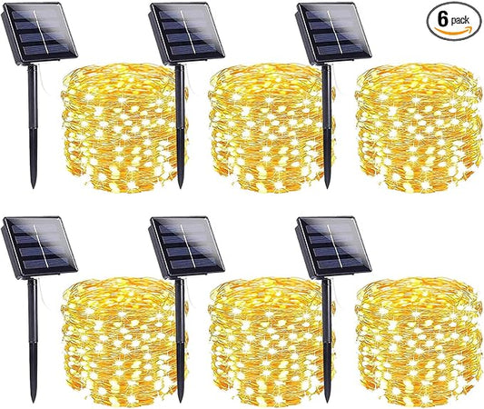 6-Pack Solar String Lights Outdoor, Extra-Long 600LED Fairy Lights Waterproof, Solar Twinkle Lights Copper Wire 8 Modes Fairy Twinkle Light for Xmas Tree Garden Party Wedding (Warm White)