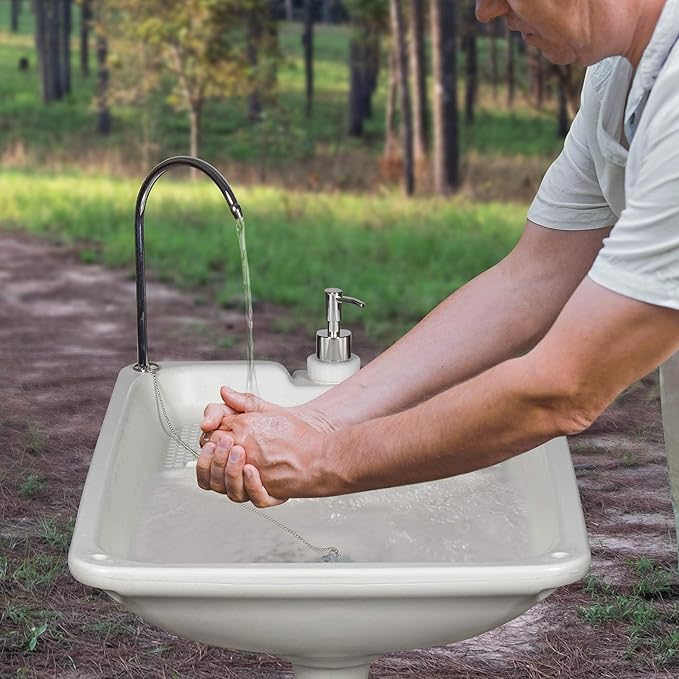 Hike Crew XL Portable Outdoor Foot Pump Camping Sink – Collapsible Hand Wash Basin w/ 7 Gallon (30L) Water Tank, Wheels, Soap Dispenser, Gooseneck Faucet & Towel Holder – for RV, Travel, Worksite