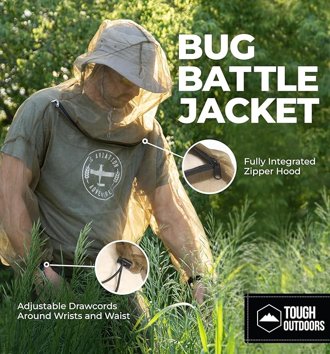 Mosquito Jacket - Bug Jacket with Hood for Men and Women - Mosquito Net for Gardening & Outdoor Protection from Bugs, Flies, Gnats, No-See-Ums & Midges