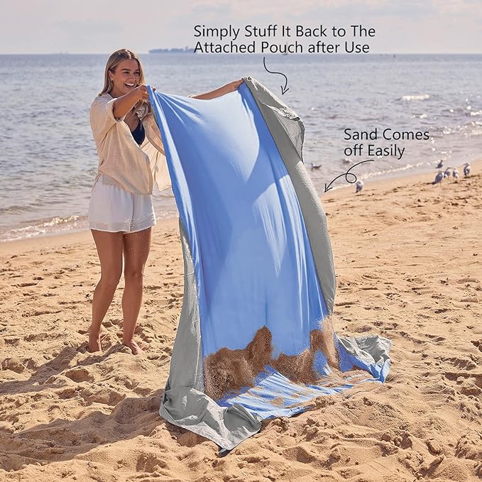 WEKAPO Beach Blanket Sandproof Waterproof, Extra Large Beach Mat, Oversized & Compact Sand Free Mat Quick Drying, Lightweight & Durable with 6 Stakes & 4 Corner Pockets