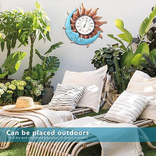 MUMTOP Indoor Outdoor Thermometer - Sun and Moon Wall Thermometer, Outdoor Thermometers for Patio, Room, Greenhouse, Outside, Garden Decor
