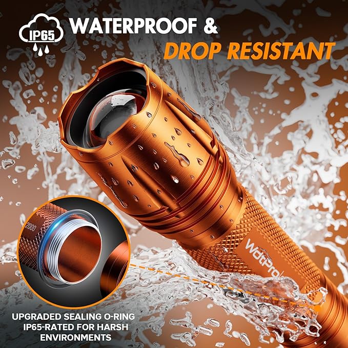 WdtPro LED Flashlight High Lumens SR2000 Pro, 4 Pack Brighter Tactical Flashlights with 5 Modes & Zoomable, Powerful Mini Flash Light for Emergency, Camping, Hiking (Colorful)