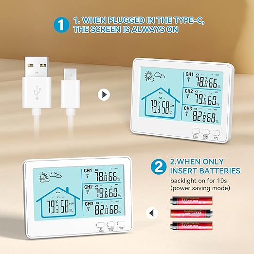 Indoor Outdoor Thermometer Wireless, 5 Inch Display Digital Hygrometer Thermometer Temperature Humidity Monitor with 328ft Range Sensor and Weather Station