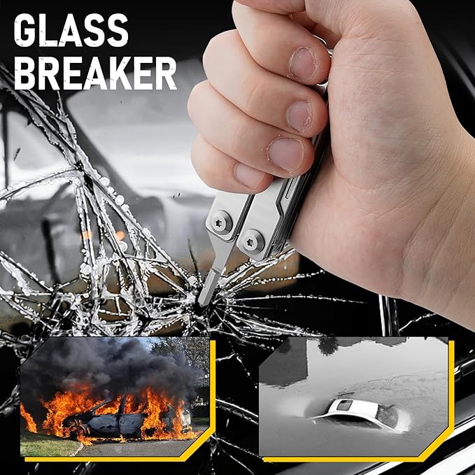 BIBURY Mini Multitool BI2052A, 8 in 1 Keychain EDC Scissors w/Window Breaker, Seat Belt Cutter, Bottle Opener for Outdoor Survival, Mini Multi Tool Cool Gadget TSA Approved, Gifts for Men and Women