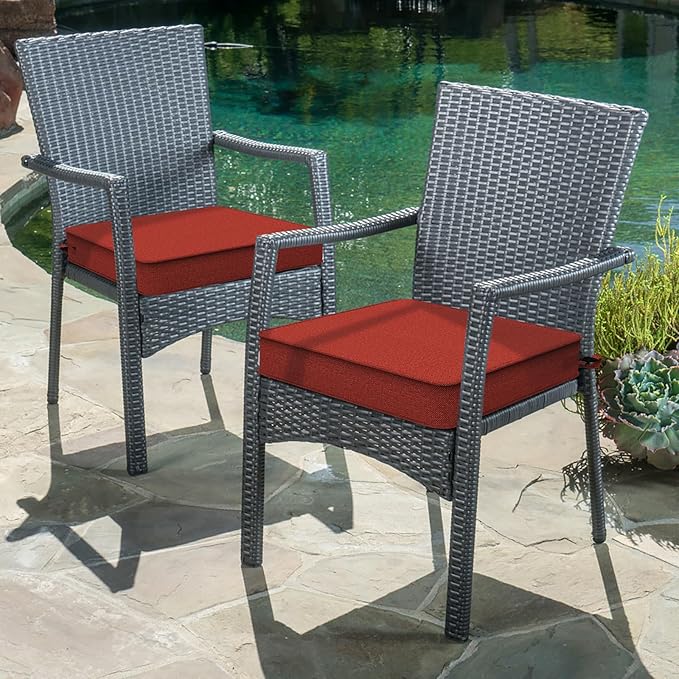 LVTXIII Patio Chair Cushions 19"x19"x3", Water-Repellent Outdoor Seat Cushions for Patio Furniture, Square Chair Pads with Ties for Home Garden Decoration, Set of 2, Brick Red