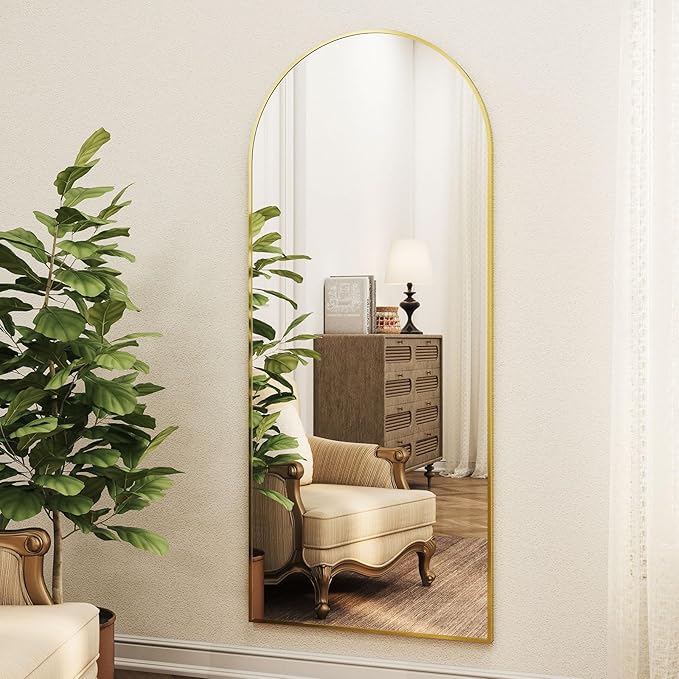 Gold Arched Full-Length Mirror, 24"x68" Arched Floor Mirror with Stand, Wall-Mounted for Bathroom, Dressing Room - Hanging or Leaning - Full Body Mirror for Bedroom