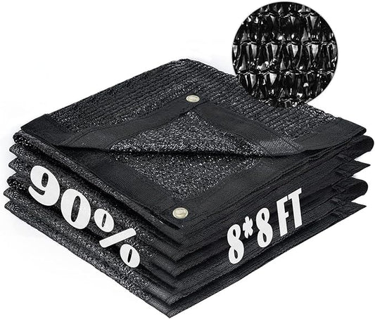 LOVE STORY 8x8FT 90% Black Garden Shade Cloth, Sun Shade Cover Net Mesh Tarp with Grommets, Sunblock Net for Garden,Greenhouse,Plants and Patio