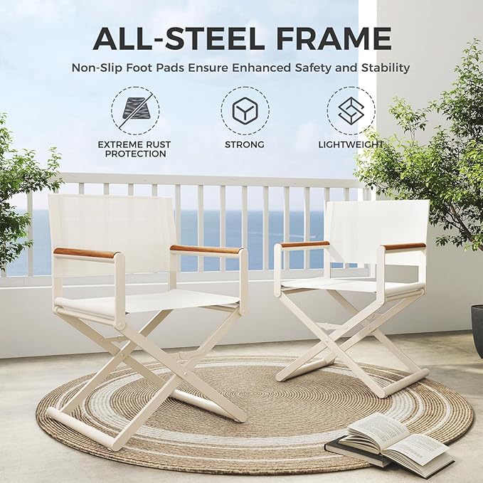 Grand patio Extra-Wide 6-Pack Directors Chairs, Folding Dining Chair Set of 6 with Sling and Woodgrain Armrests, Outdoor, Apricot