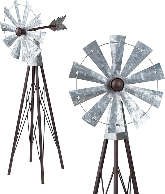 Alpine Corporation JUM368 Outdoor Metal Windmill Spinner Garden Yard Decoration, 24 Inches Tall, Bronze and Silver