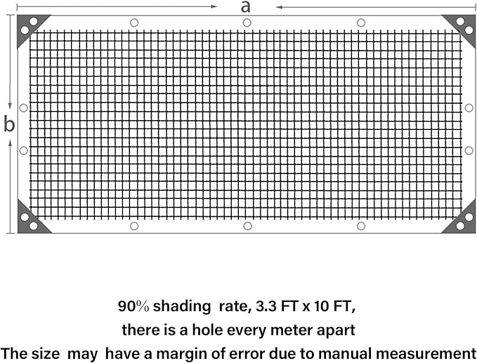 winemana 90% Black Shade Cloth, 3.3 x 10 FT Garden Mesh Tarp for Plants Heat Protection with Grommets, Sunshade Plant Cover for Greenhouse, Barns Kennel, Outdoor Netting Screens for Patio & Porch