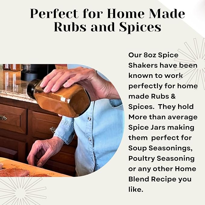 JARMING COLLECTIONS 8 oz Glass French Square Spice Jars with Shaker Lids - Elegant Design for Food Storage and Kitchen Organization - Enhance Your Spice Storage – Made in USA