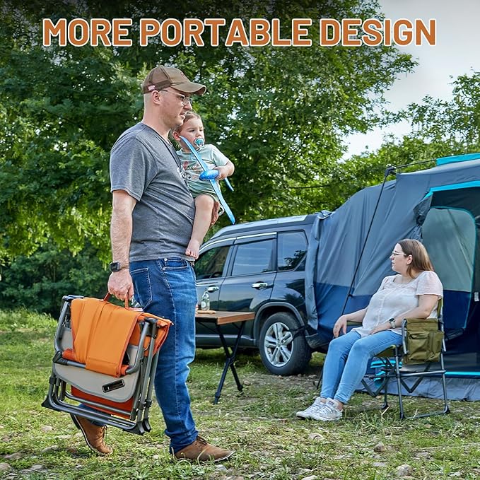 TIMBER RIDGE Aluminum Camping Directors Chair with Side Table Pocket, Portable Folding Chair, Heavy Duty Lawn Chair for Fishing Trip Picnic Concert Outdoor 400lbs, Orange