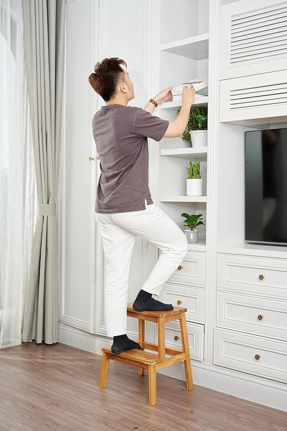 BEEFURNI 2 Step Wood Stool, Wooden Stepping Stools for Adults & Kids 350 lbs, Kids Stepping Chair, Bathroom, Bedroom Bench, Closet Climbing Chair, Easy to Assemble, 1 Year Manufacturer Warranty