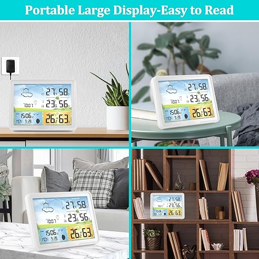Home Weather Stations Wireless Indoor Outdoor Thermometer, Portable Digital Weather Clock Atomic, Bluetooth Color Forecast Station, Inside Outside Weather Monitor with Alarm(2 Sensors)