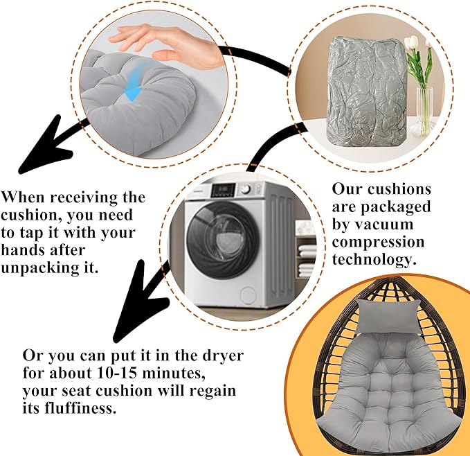 Thicken Hanging Basket Seat Cushion with Headrest, Hammock Swing Chair Cushions, Soft Egg Patio Chair Cushion with High Elasticity PP Cotton, for Indoor and Outdoor Garden Offices (with Pillow)