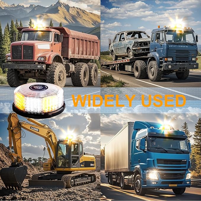 1PCS 96-LED Emergency Lights for Vehicles, 7" Magnetic Rooftop Beacon Light, Rotating Beacon Light, Mini Strobe Warning Forklift Lights, Flashing Lights for Vehicles Trucks Tow(Amber-White)