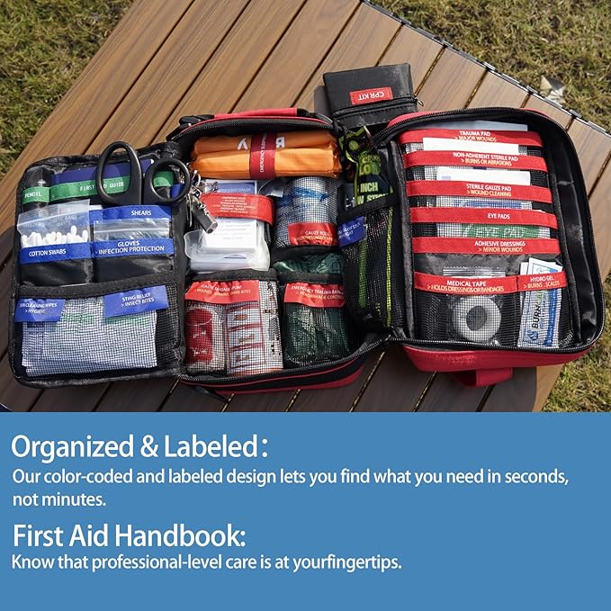 Comprehensive First Aid Kits- Advanced Trauma Kits with Labeled Compartments, Large Emergencies Medical Kits for Car, Home, Camping and Outdoor Emergencies -324Piece Set