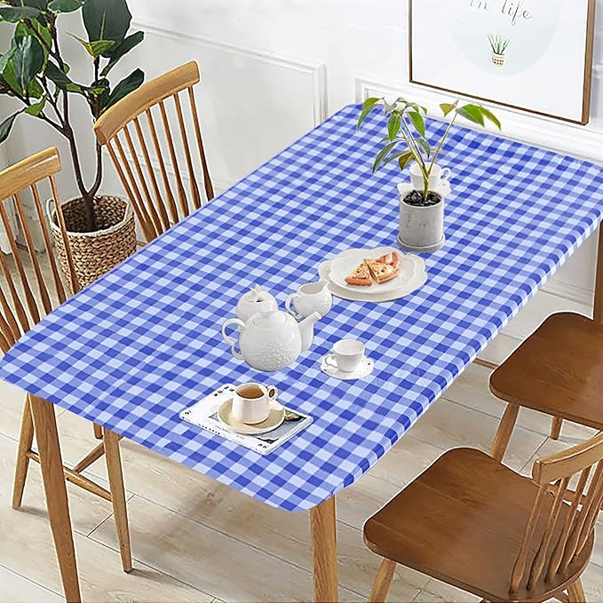 Fitable Blue Checkered Picnic Table Cover Waterproof Vinyl Fitted Table Cover Flannel Backing Outdoor Indoor Tablecloth 30"x96" for Picnic, Travel, Holiday, Party, Folding Table