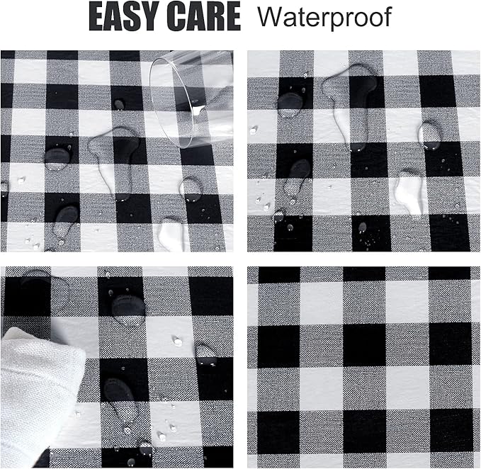 Fitable Checkered Picnic Table Cover Waterproof Elastic Outdoor Table Cover with Bench Covers, Vinyl Fitted Flannel Backing 30"x72" for Camping, Party, Folding Table, Black and White, 3 PCS Set