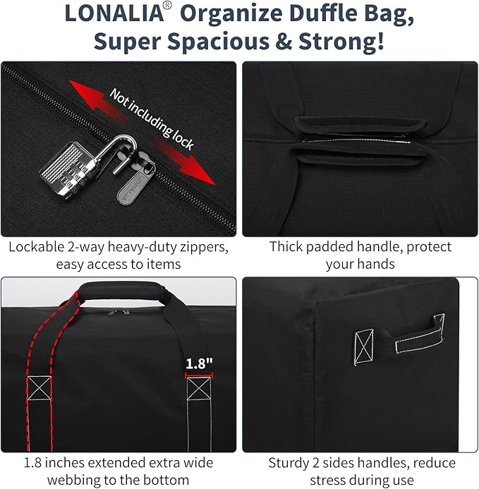 42 Inch Large Duffle Bag for Travel - 116L Extra Large Heavy Duty Duffel Bag with 2 Sides Handles, Sport Equipment Storage Bag for Camping-Black