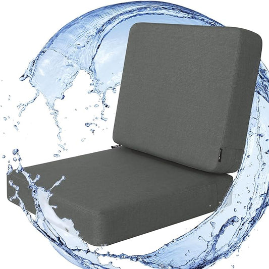 Favoyard Outdoor Deep Seat Cushion Set, 19 x 19 Inch Rainproof & 3-Year Fade Resistant Patio Furniture Cushions, Removable Seat Bottom & Back Cushion covers with Ties for Chair, Sofa, Couch, Dark Grey