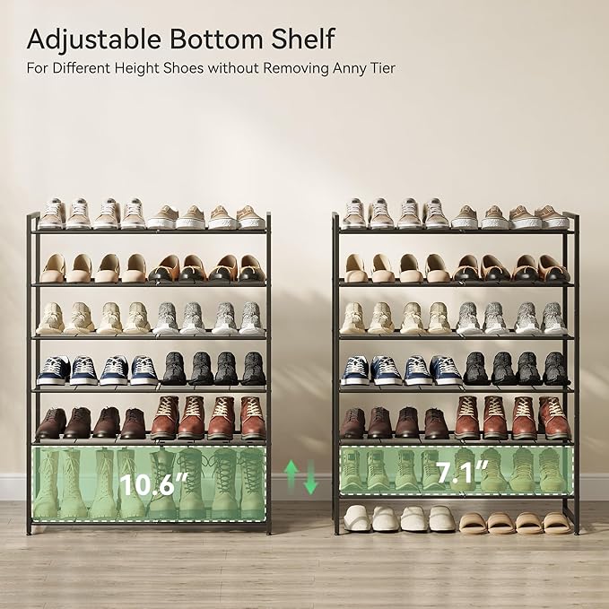 Shoe Rack, Metal Shoe Organizer, 6 Tier Garage Shoe Rack Max Holds 30 Pairs,Shoe Storage Shelf for Closet,Entryway, Black