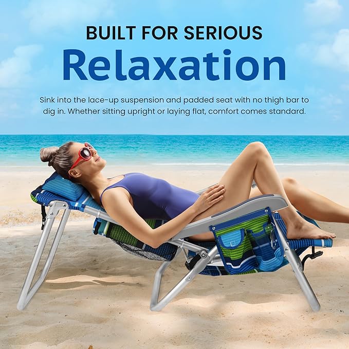 Homevative Backpack Fold-Up Beach Chair, 5 Positions, Towel bar, Cooler, Storage Pouch, Cup Holder and Phone Pocket