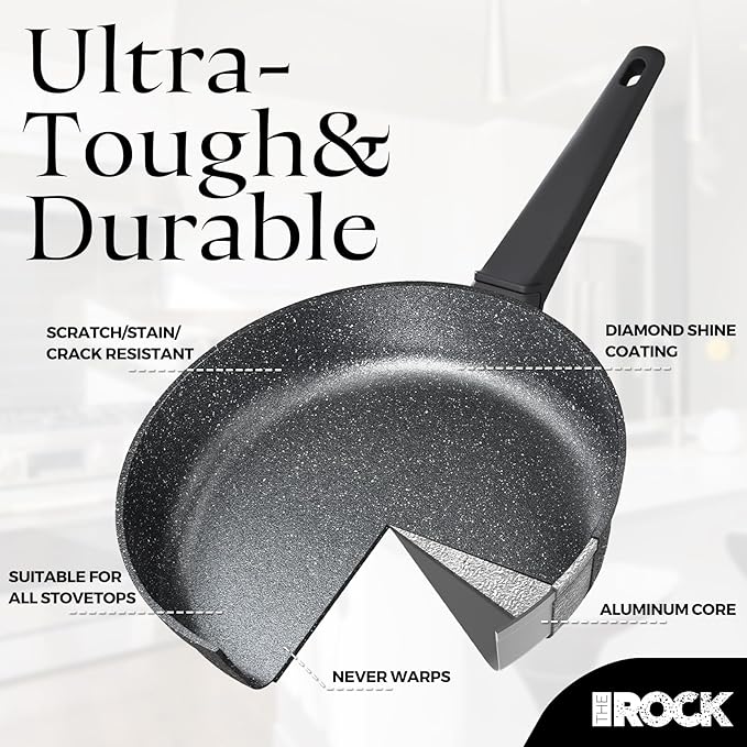 THE ROCK SOHO 11-Inch Non Stick Frying Pan – Nothing Sticks, Never Warps, Lasts Longer, Healthy Skillet with Heat-Resistant Handle, PFOA Free, Oven & Dishwasher Safe, Black
