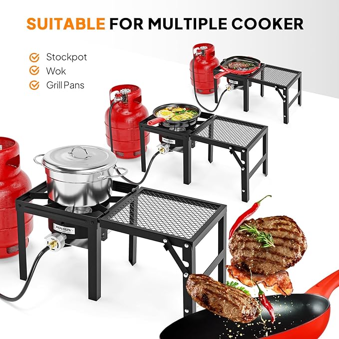 ROVSUN 100,000 BTU Propane Stove with Foldable Side Shelf, Single Burner Gas Stove for Outdoor Cooking with Regulator, Perfect for Camping, Tailgating, Turkey Frying, Seafood Boiling & Home Brewing