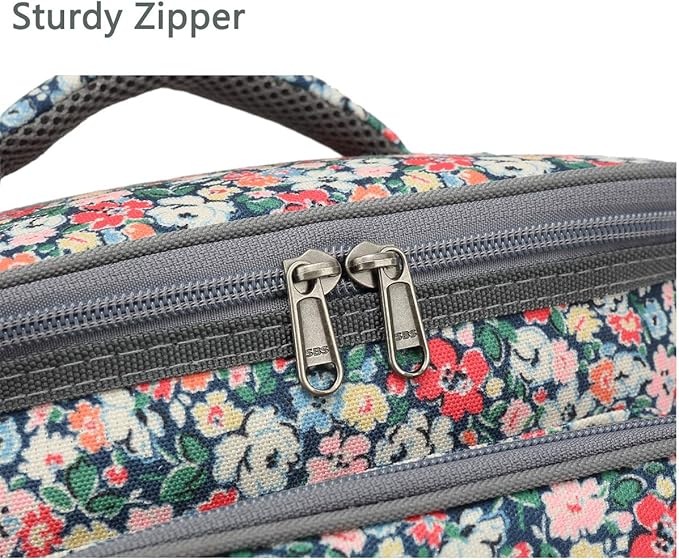 FlowFly Insulated Reusable Lunch Bag Adult Large Lunch Box for Women and Men with Adjustable Shoulder Strap,Front Zipper Pocket and Dual Large Mesh Side Pockets,Floral